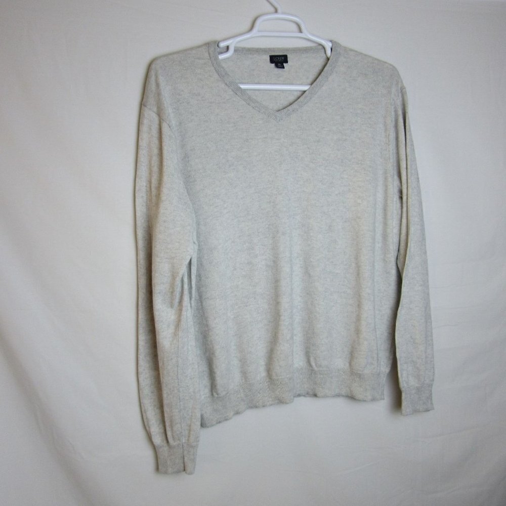 J Crew Sweater Beige Cotton Cashmere V-Neck Business Casual Preppy Cozy Men's XL
